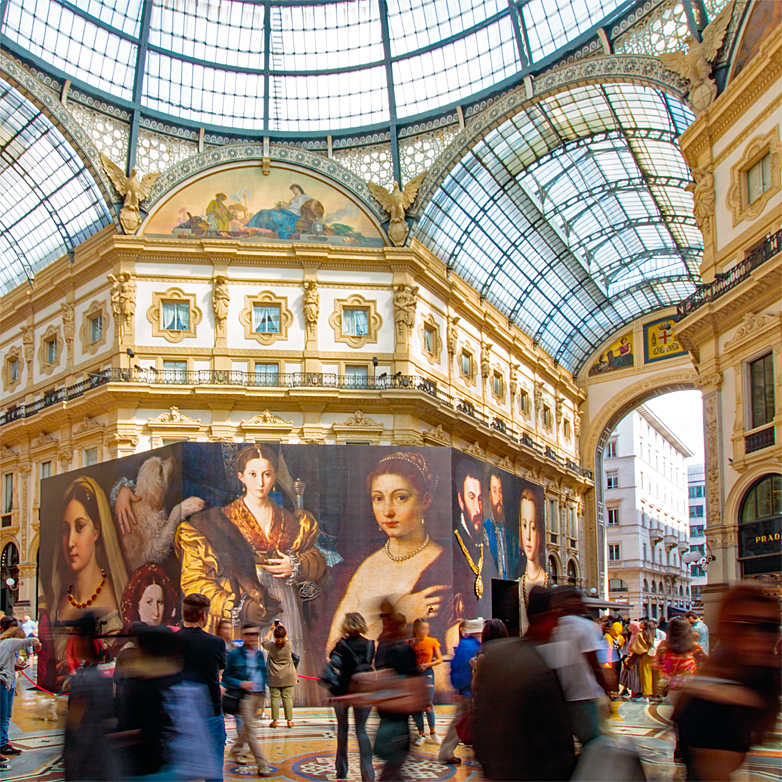 Installation der Modewoche in der Galleria Vittorio Emanuele II.